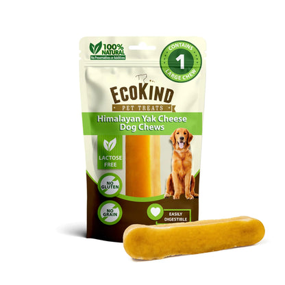 EcoKind Himalayan Gold Yak Cheese Dog Chew for Large Dogs Healthy Dog Treats Odorless Long Lasting Dog Bones for Dogs Rawhide Free Made in The Himalayans Large (Pack of 1)