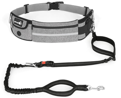 Pecute Hands Free Dog Leash with Pouch Waist Belt Fanny Pack with Soft Padds Dual Padded Handles and Durable Bungee for Walking Hiking Jogging Biking and Running (Up to 220lbs)